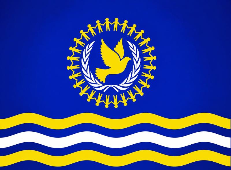 PETRAD AID official flag — a royal blue banner carrying the emblem